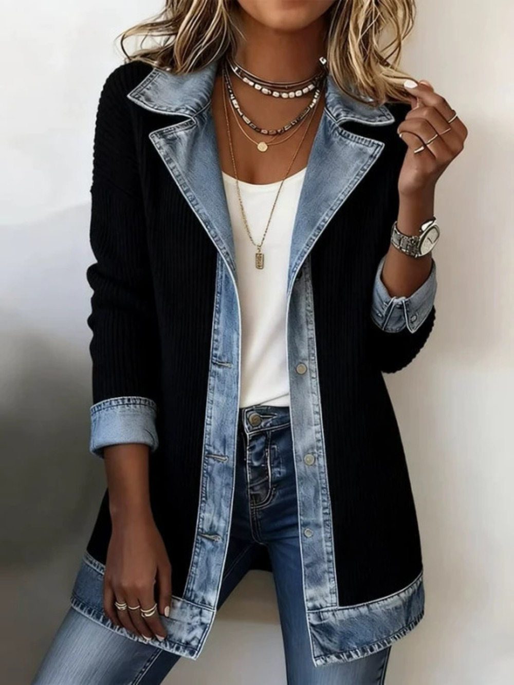 Womens Autumn Elegant Slim Fit Long Sleeve Patchwork Coat